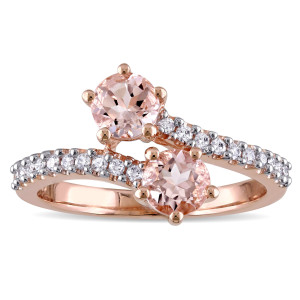 Yaffie Dreamy Rose Gold Diamond Bypass Ring with Morganite Sparkle