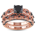 Yaffie ™ Infinity Bridal Ring Set - 1 3/8ct TDW Black Diamond, Rose-Gold with Sleek Black Rhodium