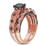 Yaffie ™ Infinity Bridal Ring Set - 1 3/8ct TDW Black Diamond, Rose-Gold with Sleek Black Rhodium