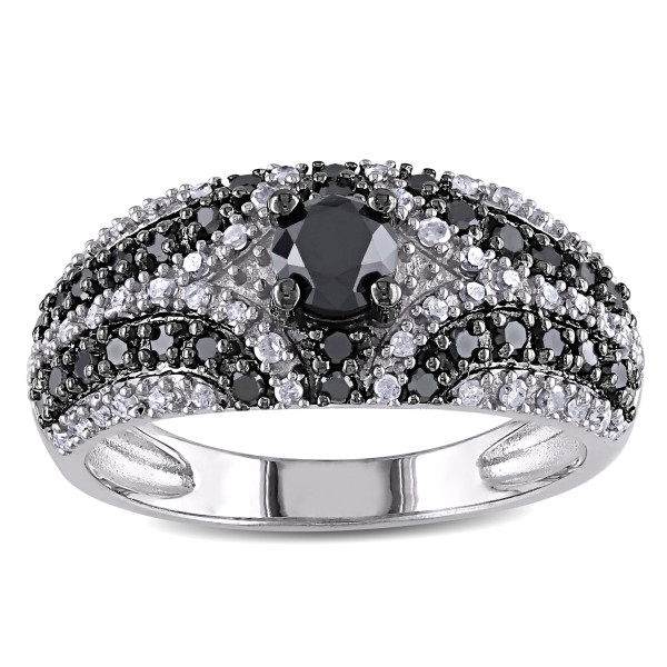 Yaffie ™ Custom White Gold Ring: Black & White Diamond Engagement, 1 1/10ct TDW