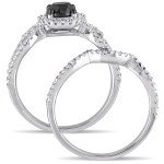 Yaffie™ Signature Black and White Diamond Halo Bridal Ring Set with 1 1/2ct TW of White Gold Brilliance