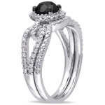 Yaffie™ Signature Black and White Diamond Halo Bridal Ring Set with 1 1/2ct TW of White Gold Brilliance