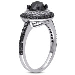 Yaffie™ Custom Black and White Diamond Double Halo Ring in 1 1/2ct TDW with a Unique Rose-cut Design in White Gold