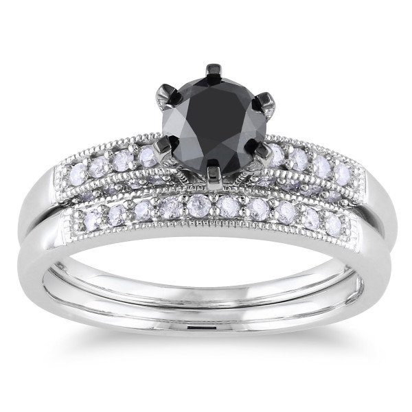 Yaffie ™ Bespoke Black and White Diamond Bridal Ring Set - 1 1/3ct TDW in White Gold