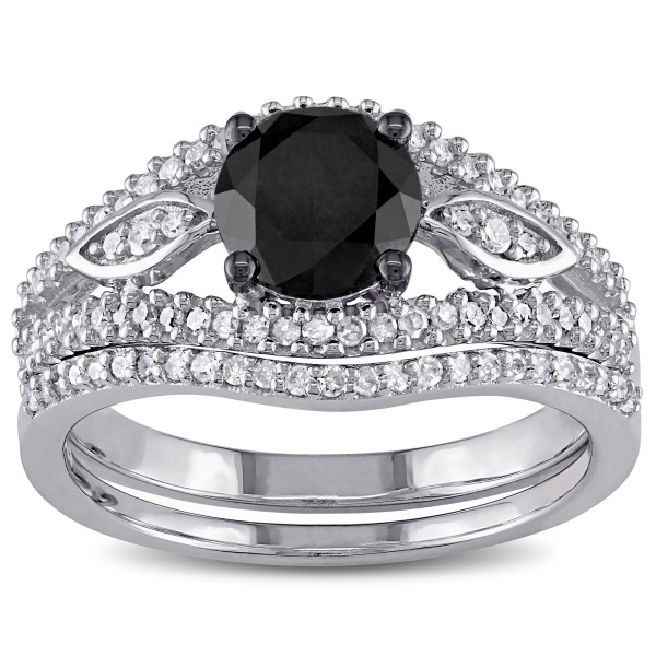 Yaffie™ Custom Black and White Diamond Bridal Ring Set with 1 1/3ct TDW of White Gold Glamour.