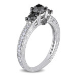 Yaffie Unique 3-Stone Black & White Diamond Ring - Customised White Gold.