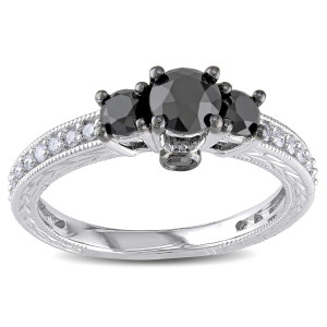Yaffie Unique 3-Stone Black & White Diamond Ring - Customised White Gold.