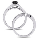Yaffie ™ Bespoke Black and White Diamond Bridal Ring Set in 1 1/4ct TDW White Gold