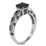 Yaffie ™ Handcrafted Round Black Diamond Engagement Ring in White Gold with 1 1/4ct Total Diamond Weight