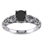 Yaffie ™ Handcrafted Round Black Diamond Engagement Ring in White Gold with 1 1/4ct Total Diamond Weight