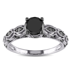 Yaffie ™ Crafts Unique Round Black Diamond Engagement Ring in White Gold - 1 1/4ct TDW