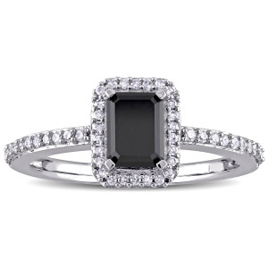 Yaffie Custom Black and White Diamond Halo Engagement Ring in 1 1/5ct TDW White Gold