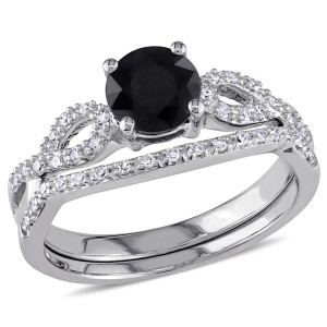 Customised Yaffie ™ Infinity Bridal Set with 1 1/8ct TDW Black and White Diamond in White Gold
