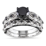 Yaffie ™ Custom Black Diamond Infinity Wedding Ring Set with 1 3/8ct TDW White Gold