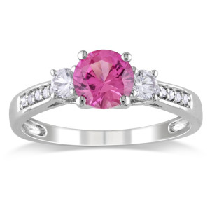 Yaffie White Gold Ring w/ 1.375ct TGW Created Sapphires in Pink & White Shades