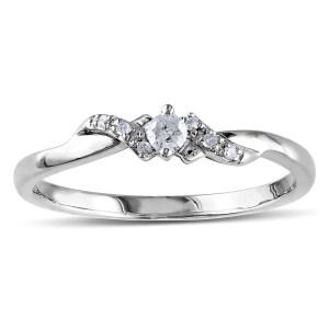 Twisted White Gold Ring with a Shimmering 1/10ct Diamond by Yaffie