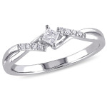 Sparkling White Gold Promise Ring with Overlapping Princess-Cut Diamonds totaling 1/10ct TDW by Yaffie.