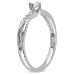 Sparkling White Gold Promise Ring with Overlapping Princess-Cut Diamonds totaling 1/10ct TDW by Yaffie.