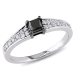 Yaffie Custom White Gold Engagement Ring with 1/2ct TDW of Princess-Cut Black and White Diamonds