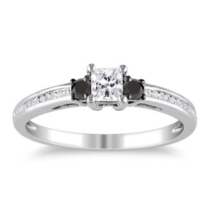 Yaffie Custom White Gold Ring with 1/2ct TDW Princess-cut Black and White Diamonds