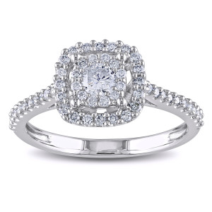 Sparkling Yaffie White Gold Ring with Halo of Certified Diamonds – Perfect for Popping the Question!