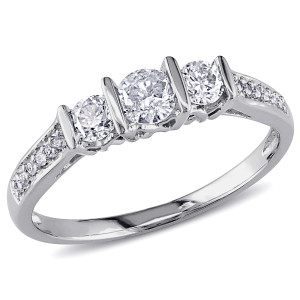 White Gold Engagement Ring with Elegant 3-Stone 1/2ct Diamond Accent by Yaffie