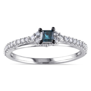Blue & White Diamond Stackable Engagement Ring - Yaffie White Gold 1/2ct TDW Princess-cut