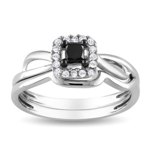 Yaffie ™ Stunning White Gold Bridal Ring Set with 1/3ct TDW Black and White Diamonds, Exquisitely Crafted Just for You!