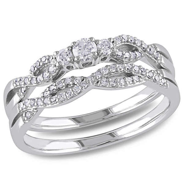 Braided Vintage Diamond Bridal Set in Yaffie White Gold with 1/3ct TDW