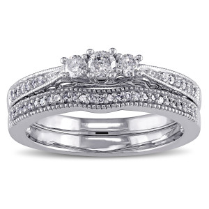 White Gold 3-stone Bridal Ring with 1/3ct TDW Diamonds by Yaffie