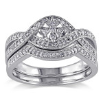 Flower-Adorned Bridal Set with 1/3ct TDW White Gold Diamonds by Yaffie