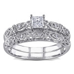 Vintage Diamond Engagement Ring Set in Yaffie White Gold - Stackable & Beautiful!