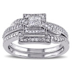 Bridal Ring Set with Princess Cut Diamond in 1/3ct TDW and White Gold from Yaffie