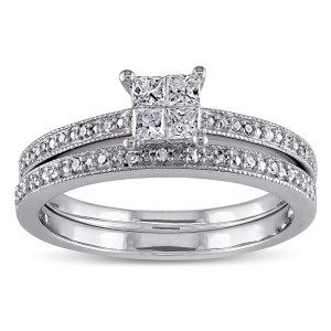 Yaffie Regal Bridal Set - White Gold with 1/3ct TDW Princess-cut Diamond