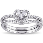 Yaffie Princess Cut Diamond Heart Bridal Ring Set in Whitest Gold - 1/3ct Total