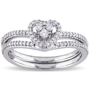 Heart-Shaped Princess-Cut Diamond Bridal Set in White Gold with 1/3ct TDW by Yaffie
