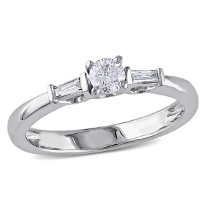 Sparkling Yaffie Ring with 1/3ct TDW Round and Baguette Diamonds in White Gold.