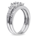 Stackable Bridal Set of Yaffie White Gold with Three Diamonds totaling 1/4ct, Perfect for Anniversary Style