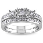 Stackable Bridal Set of Yaffie White Gold with Three Diamonds totaling 1/4ct, Perfect for Anniversary Style
