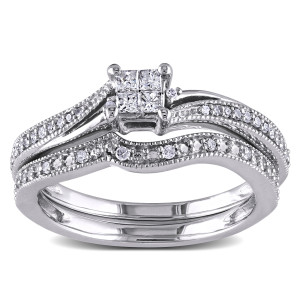 Yaffie Princess-cut Bridal Ring Set with 1/4ct of Glittering Diamonds in White Gold