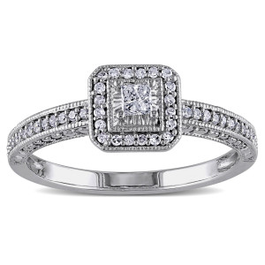 White Gold 1/4ct TDW Diamond Promise Halo Ring - Custom Made By Yaffie™