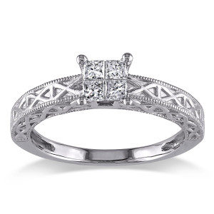 Dazzling Yaffie Princess Cut Diamond Ring in White Gold with 1/4ct TDW