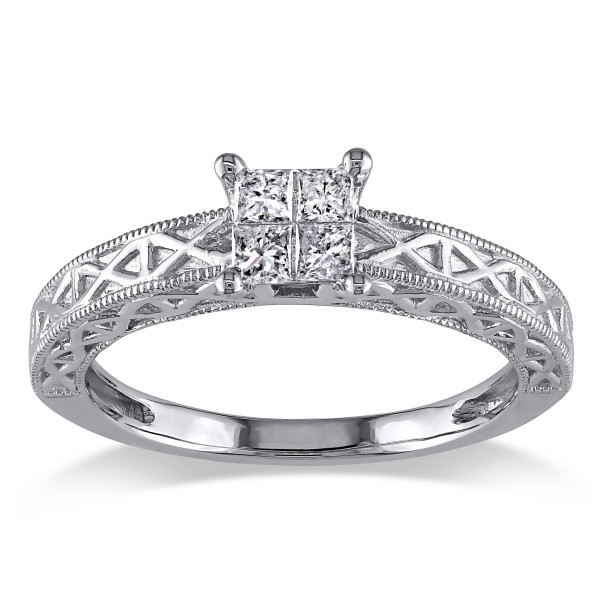 Dazzling Yaffie Princess Cut Diamond Ring in White Gold with 1/4ct TDW