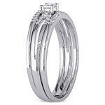Princess White Gold Bridal Ring Set with Split Shank and 1/4ct TDW Diamonds by Yaffie
