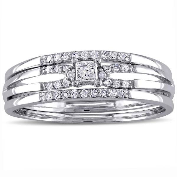 Princess White Gold Bridal Ring Set with Split Shank and 1/4ct TDW Diamonds by Yaffie