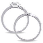 Yaffie Princess-Cut Diamond Bridal Ring Set with Quad and Round White Gold Diamonds, 1/4ct TDW