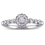 Floral Promise Ring with Halo of 1/5ct TDW White Gold Diamonds by Yaffie