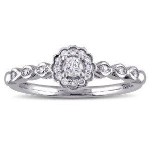 White Gold Diamond Flower Promise Ring with Halo (1/5ct TDW) by Yaffie