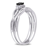 Yaffie Custom White Gold Infinity Bridal Ring Set with 1/6ct TDW Black and White Diamonds