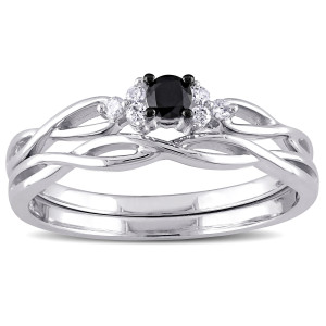 Yaffie™ Customised Infinity Bridal Ring Set with 1/6ct TDW Black and White Diamond in White Gold